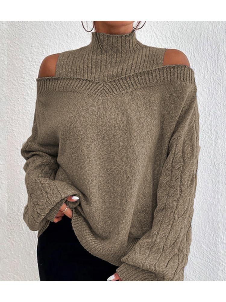 Autumn Winter Off Shoulder Half High Neck Sweater for Women Loose Oversized Knitwear Luxurious relaxed-fit slimming and versatile top