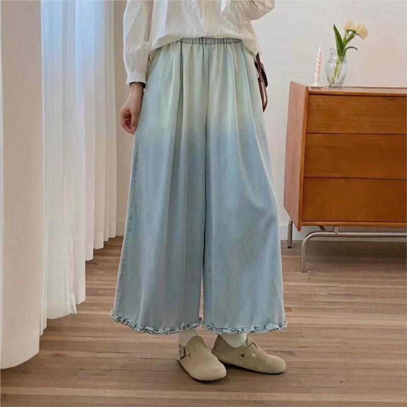 Johnature Japanese Forest Wide Leg Pants Women Summer Loose Versatile Pants Wooden Ears Straight Pants