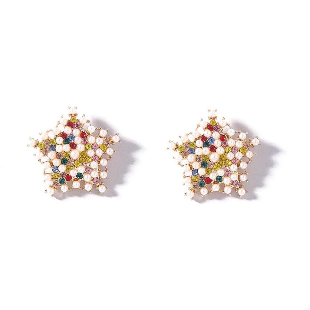 Colorful Zircon & Seed Bead Star Stud Earrings: Unique Cross-Border Christmas Design