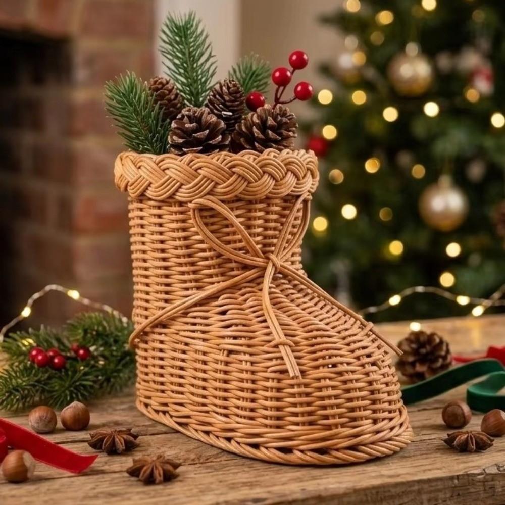 Handwoven Christmas Boot Basket Eco-Friendly Imitation Rattan Storage Basket for Kitchen