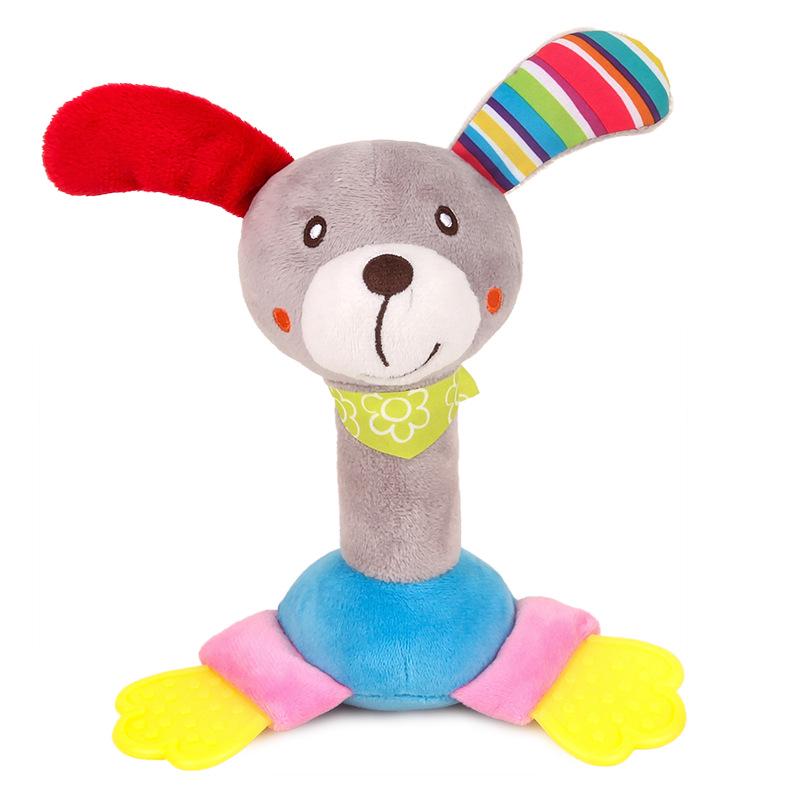 Cute Creative Hand-Crank Baby Grasping Toy with Teether and Bell Plush Rattle
