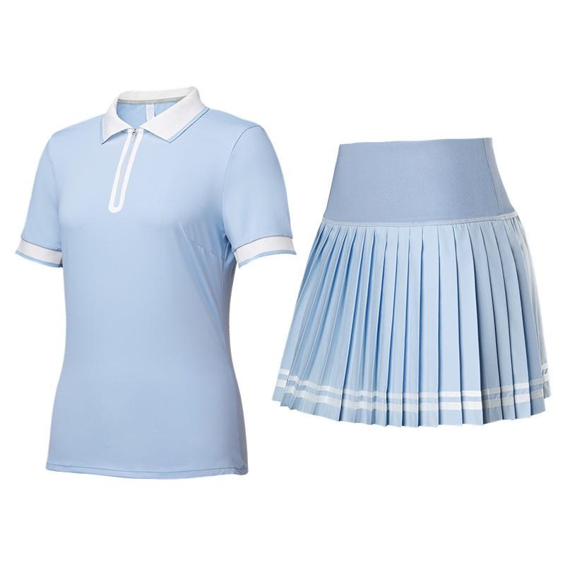 Womens Sporty Polo Top Pleated Skirt Set Tennis Gym Running Active Wear