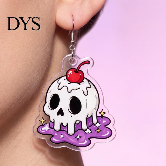 Trendy Theme Party Accessory 1 Pair Acrylic Halloween Earrings for Women, 2D Flat Cute Cartoon Creative Holiday Jewelry Ghost Skull Dangle Drop