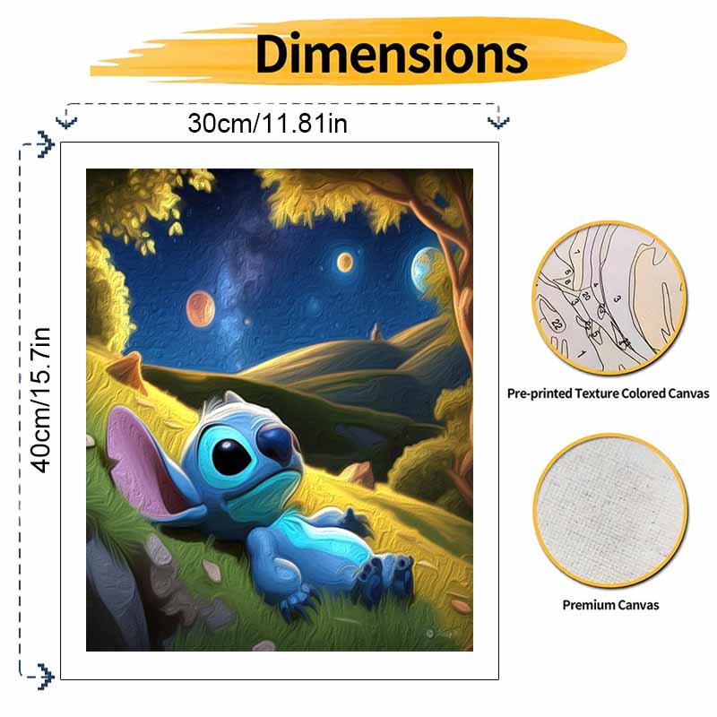 Disney Stitch Starry Night DIY Oil Painting Kits Hand Painting Home Decor Craft Gift Ideas Canvas Wall Art Room Decor Relaxation Fun
