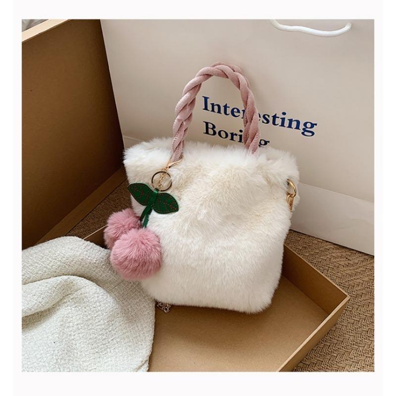 

1 Pcs Plush Handbag Women s Shoulder Bags Messenger Bag Winter Warm Fluffy Bucket Bag бежевый