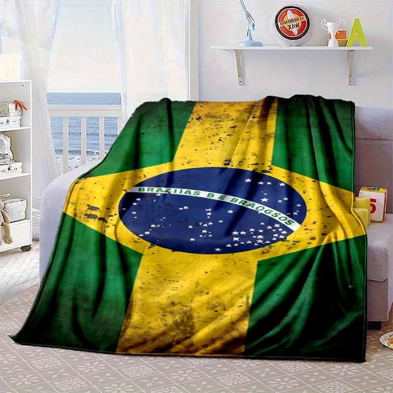 Brazilian Flag Artwork Blanket Flannel Blanket for Bed, Sofa, Camping, Hiking, Picnic Essentials, Gift for Family Fan Gifts