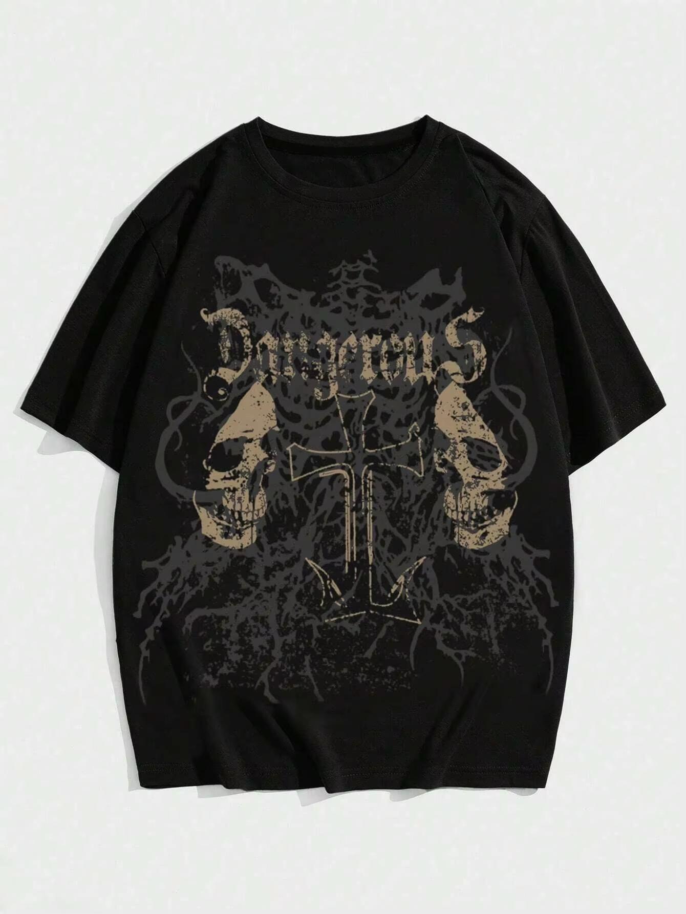 

Grunge Punk Skull Printed Women Men Unisex Cotton T-shirt Luxury Brand Fashion Big Size Top Casual Short Sleeve Classic Tee 4xl S