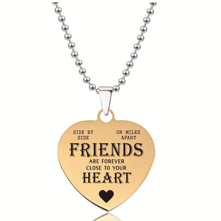 Heart-Engraved Titanium Steel Necklace - Gold, Heart-Shaped, Cross-Border Jewelry, Perfect Christmas Gift