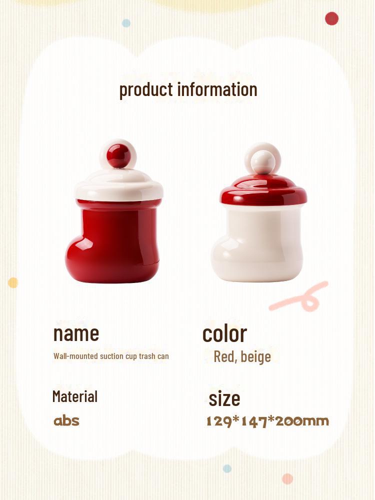 Cute Christmas Wall-Mounted Trash Can with Lid - Large Desktop Storage Bucket