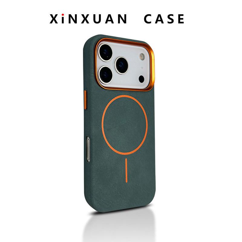 Elephant Leather Texture Magnetic Lens Case for iPhone 17 Pro Max & iPhone 16 iPhone 15 Pro Max