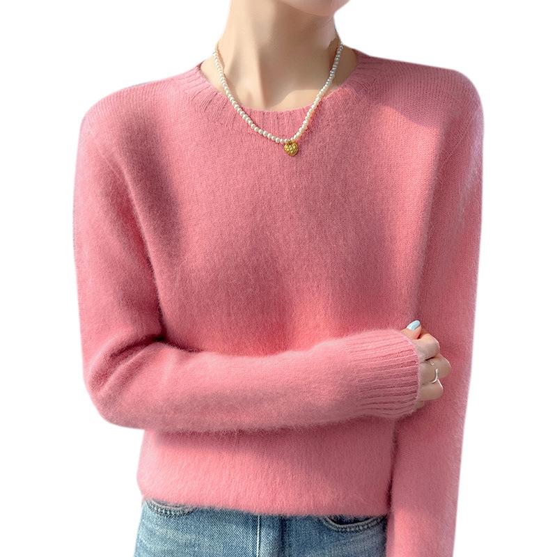 Lekasha Women's Slim Fit 100% Cashmere Round Neck Sweater - Solid Color, Long Sleeve.