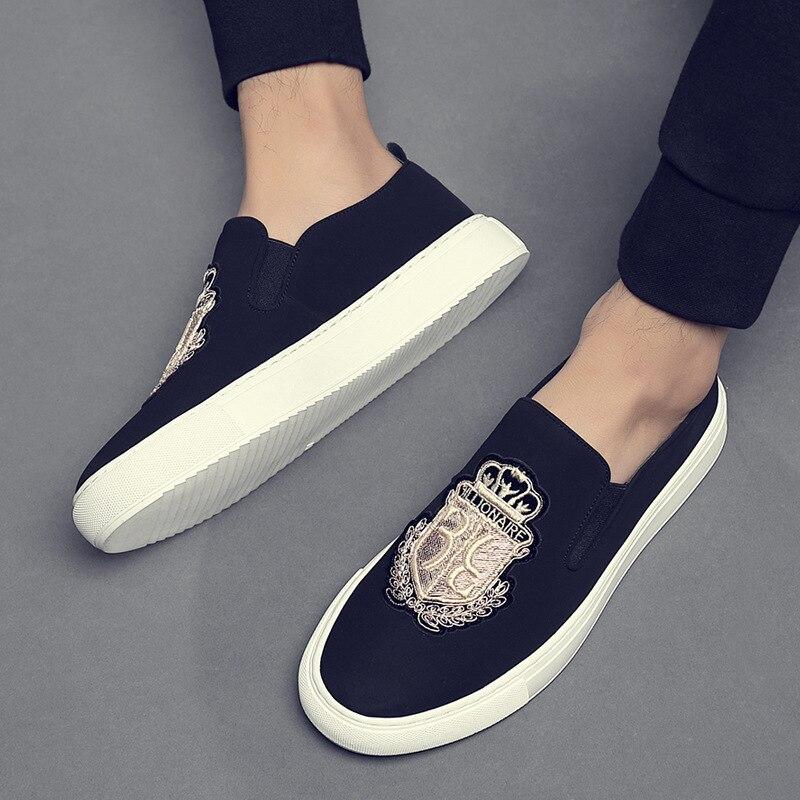 Spring Autumn New Men Leather Casual Shoes Man Fashion Slip -On Luxury Embroidery Suede Leather Shoes Trend Loafers  Summer