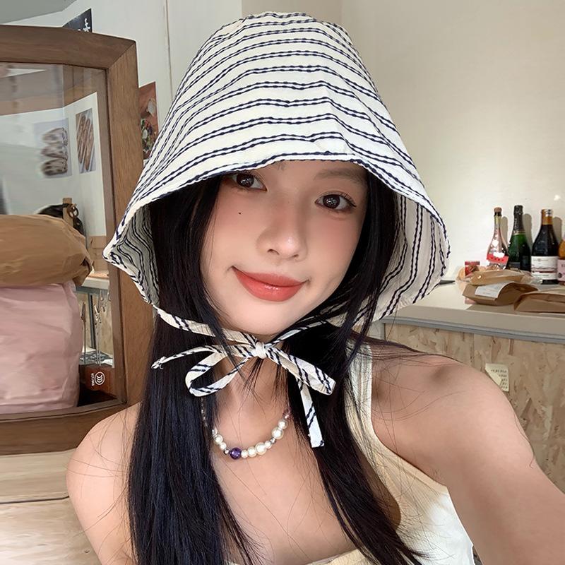 Striped Bucket Hat For Women Summer Sunscreen Big Brim Foldable Sun Cap Breathable Sunscreen Fisherman Hats Gifts