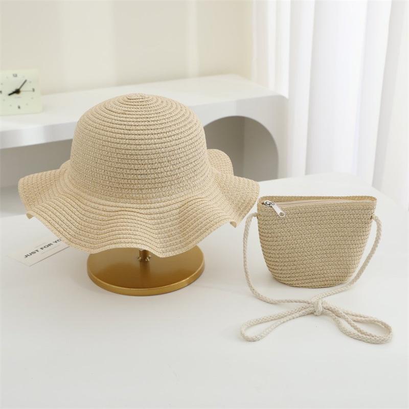 Summer Solid Color Straw Bag Shoulder Messenger Round Bag Children Versatile Outing Beach Bag Light Board DIY Round Weaving