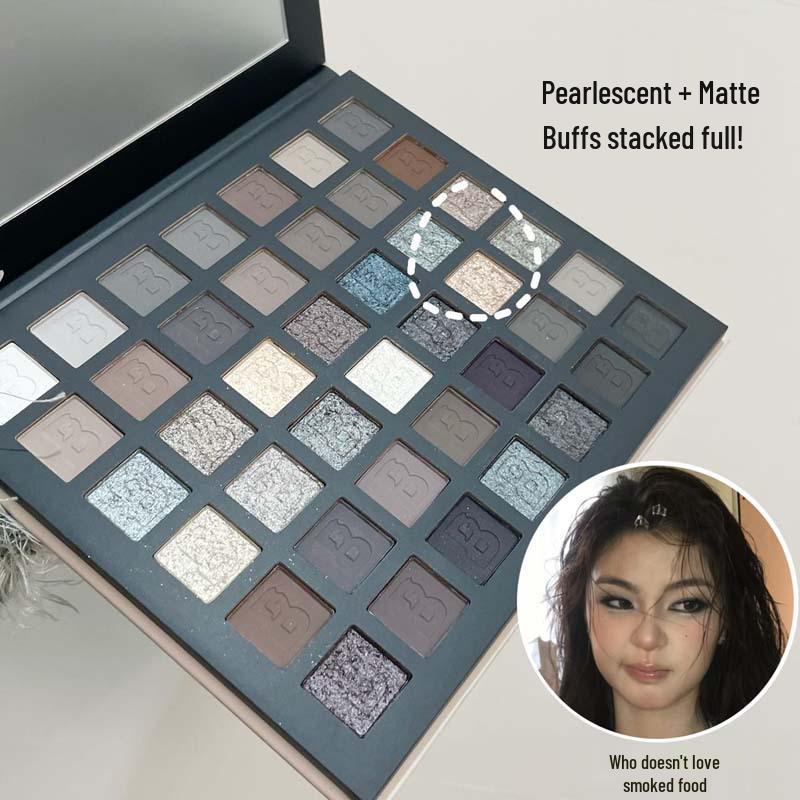 42-Color Smoky Eyeshadow Palette: Matte, Pearlescent, Glitter, Highlight, Cement Gray