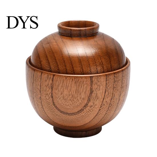Wooden Bowl Rice Japanese Style with Lid Dishwasher Safe Food Container Tableware Salad Soup Snack Kitchen Supplies