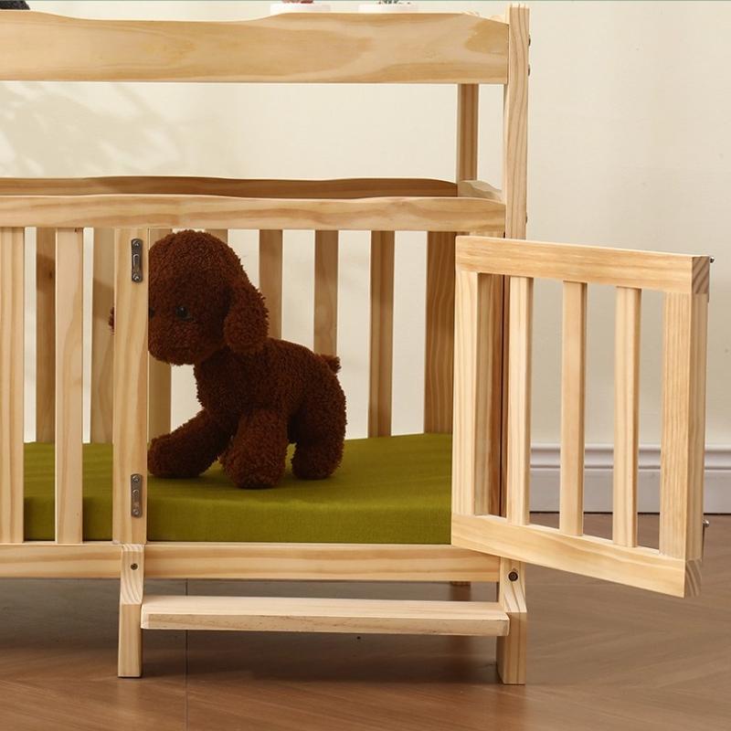Solid Wood Pet Bed for Medium and Small Dogs Multi-Functional Indoor Dog House Natural Dog Kennel Sleeping Cot with With Steps