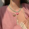 Sweet Pink Heart Pendant Necklace Acrylic Beads Color Contrast Neckchain Candy Color Love Heart Beaded Chain