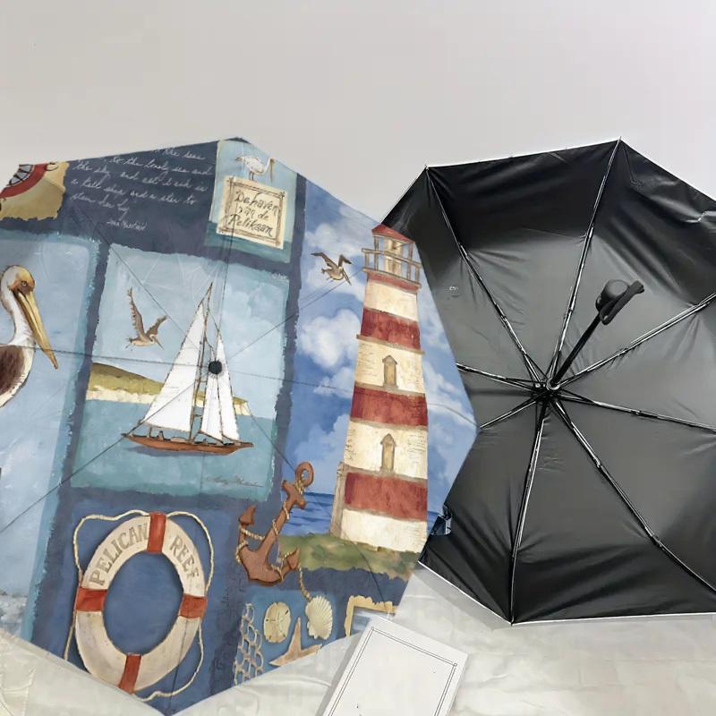 1PC Lighthouse Sailboat Umbrella-8-Rib Reinforced Portable Folding Travel Suitable for All Seasons Outdoor Daily Use-J365