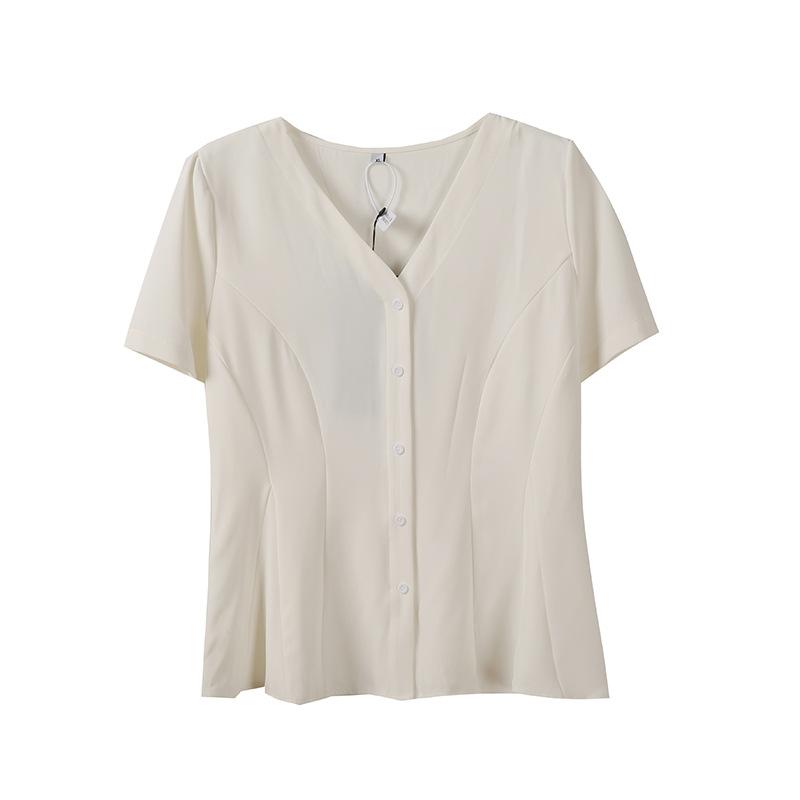 Design-inspired Mermaid Chiffon Shirt, New Summer Plus Size Plus-size Girl V-neck Shoulder Short-sleeve Shirt 250428