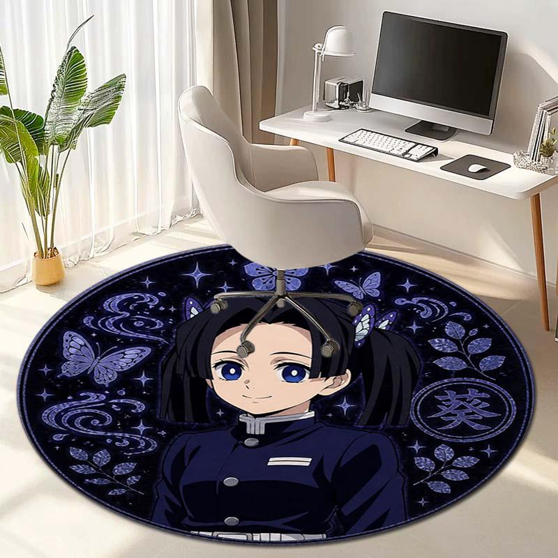 Classic Japanese-style Cartoon Demon Slayer Round Rug, Home Soft Decorative Anti-slip Yoga Mat and Chair Mat, Outdoor Floor Mat Carpet K5