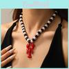 Small Lobster Pendant Necklace With Black And White Beads For Women Summer Fashion
