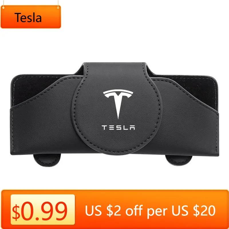 Car Sticker Tesla New Leather Car Glasses Case Sunglasses Storage Box Clip For Tesla Model 3 Model S X Model Y Roadster SpaceX A