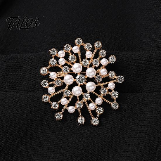 Snowflake Lapel Pin Brooch Pin, Pearls And Rhinestone Decor, Strong Buckle Secure Fit Decorative Clip Brooch, Durable Alloy Fine Electroplating