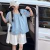 Girls' Korean Style Short-Sleeve Doll Shirt & Casual Shorts Two-Piece Summer Set