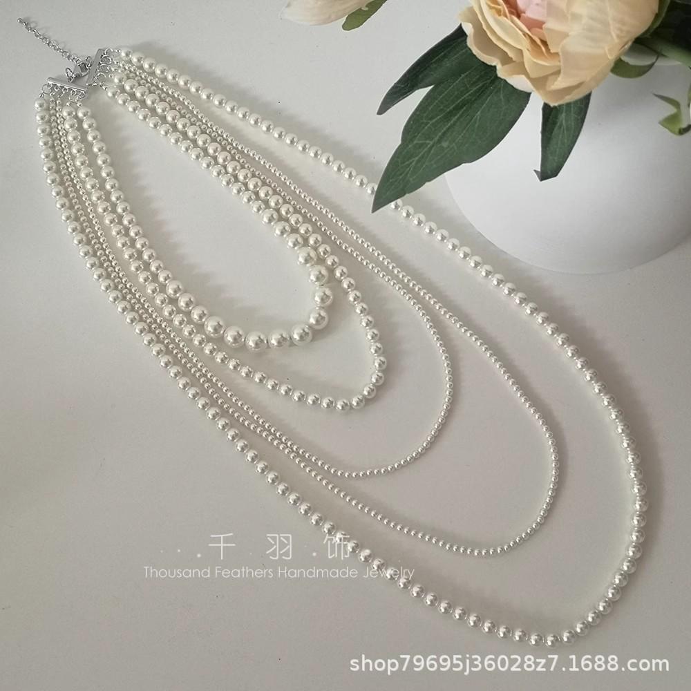 Vintage Hepburn Pearl Necklace Long Multilayer Sweater Chain Bridal Wedding Photography Cheongsam Styling Accessories