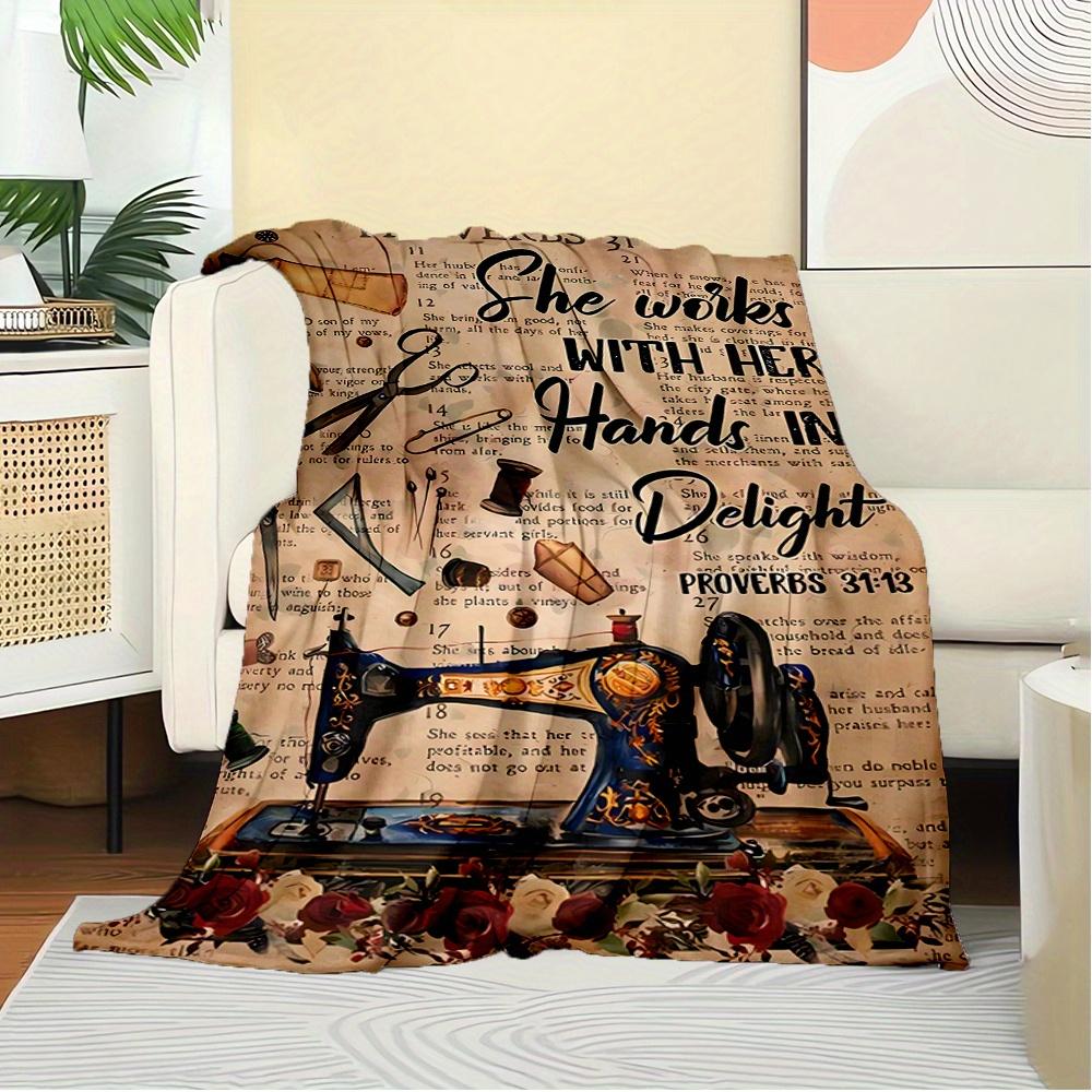 For Sewing,Proverbs,Hands-Themed Flannel Blanket, Glam Style, Digital Print, All-Season Comfort, Tear-Resistant, Knitted Craftsmanship, Poly