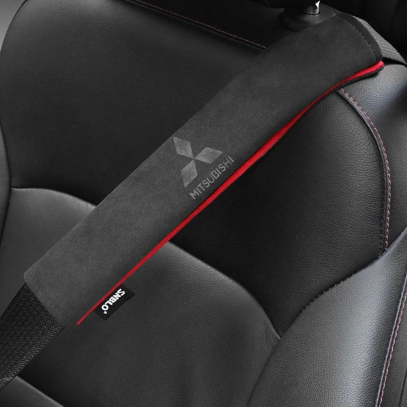 Suede for Mitsubishi Car Seat Belt Pads Shoulder Protector Covers RALLIART Colt Galant ASX Lancer 9 10 Pajero Outlander Eclipse