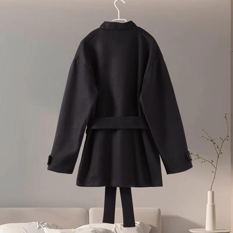 Cappotto Invernale Caldo da Donna Vintage con Lacci in Lana Moda Monopetto Tinta Unita Soprabito Retro Giacche con Collo Alto