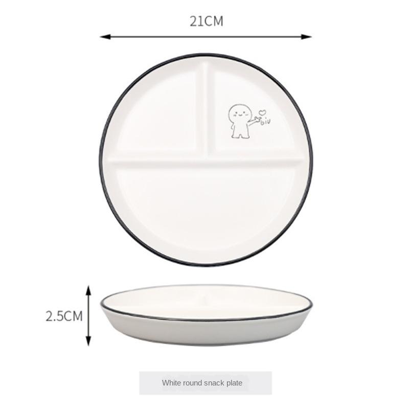 Children's Disc Divided Meal Ceramic Plate Student  Fat Reducing  Three Compartment  Household Dessert
