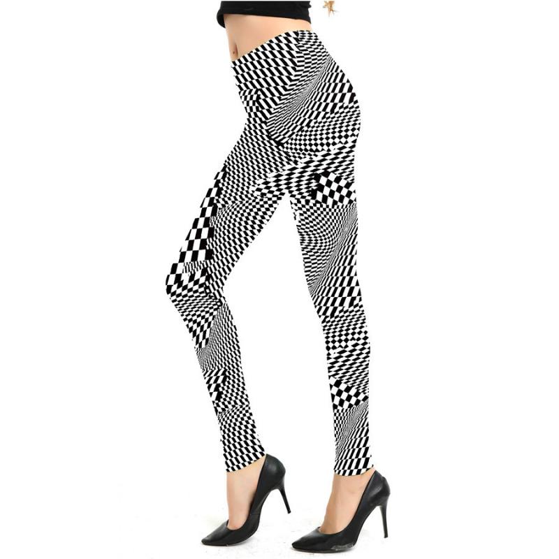 Fashion Geometric Striped Plaid Printed Leggings Stretch Pants Leggings High Waist Elasticity Pants Soft Trousers for Women Tights Fitness Yoga Pants