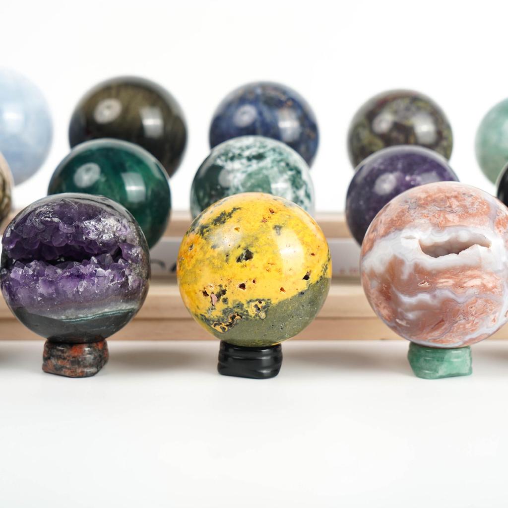Cross-border Natural Crystal Ball with Multi-Gem Raw Stone Polished for Home Office Feng Shui Decor.