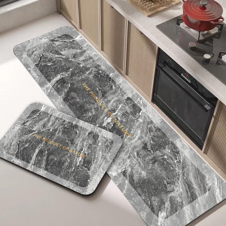 Household Marbled Long Strip Kitchen Non-slip Mat Light Luxury Plain Bathroom Absorbent Mat Door Mat
