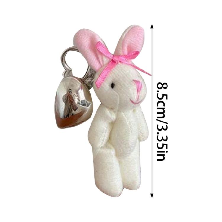Cartoon Rabbits Toy Keyring Plush Bunnys with Heart Pendant Keychain Animal Charm Key Chain Women Girl Bag Accessories