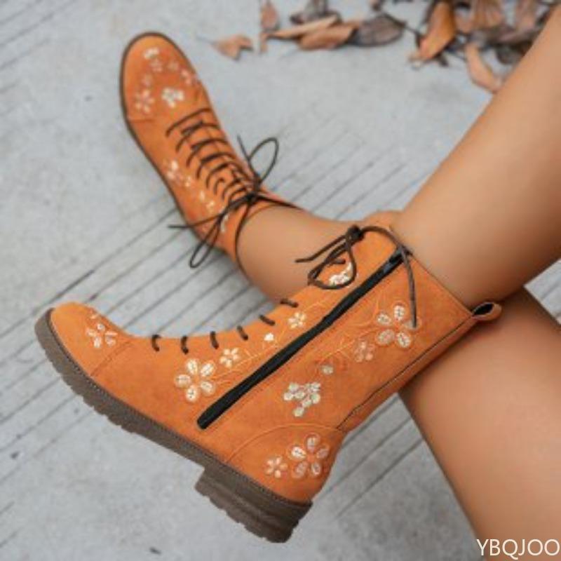 New Autumn Winter Fashionable Versatile High Tube Square Heel Women's Boots Side Zipper Round Toe Casual Comfortable Short Boots