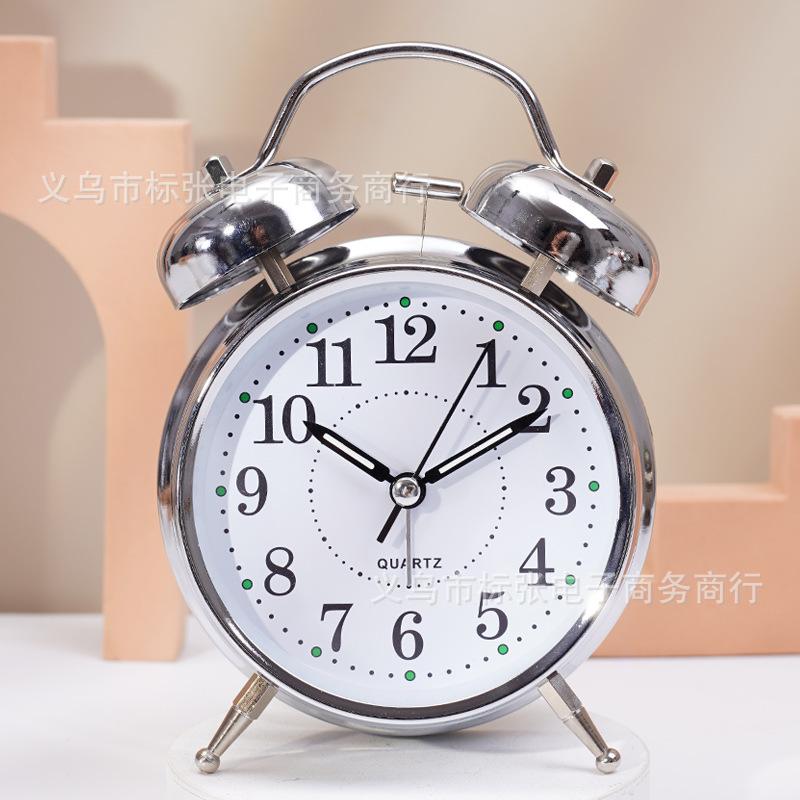 4 Inch Metal Twin Bell Alarm Clocks Loud Volume Alarm for Students Wake Up Clock with On Off Timer Home Bedroom Desktop Clock