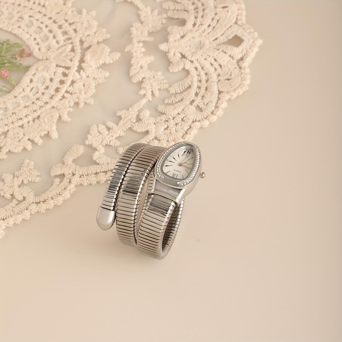 

Женские модные кварцевые часы с дизайном змеи, ремешок из сплава, уникальный циферблат, повседневный стиль, идеальный подарок для нее серебряный