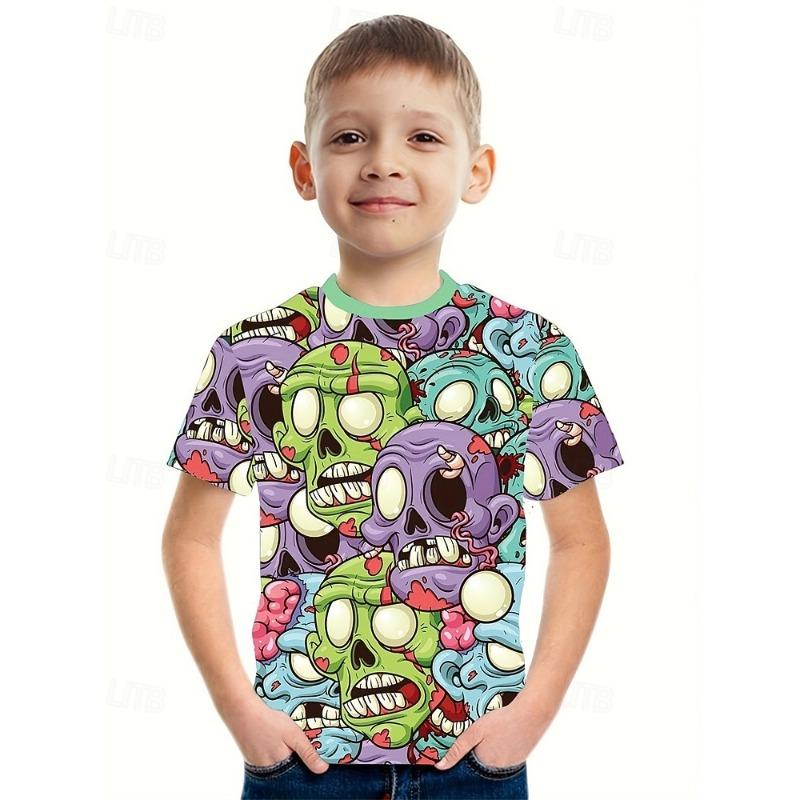 

Boys 3D Graphic Skull T shirt Tee Short Sleeve Summer Spring Fashion Basic Kids 4-12 Years Crew Neck Outdoor Casual Daily Regular Fit 110cm