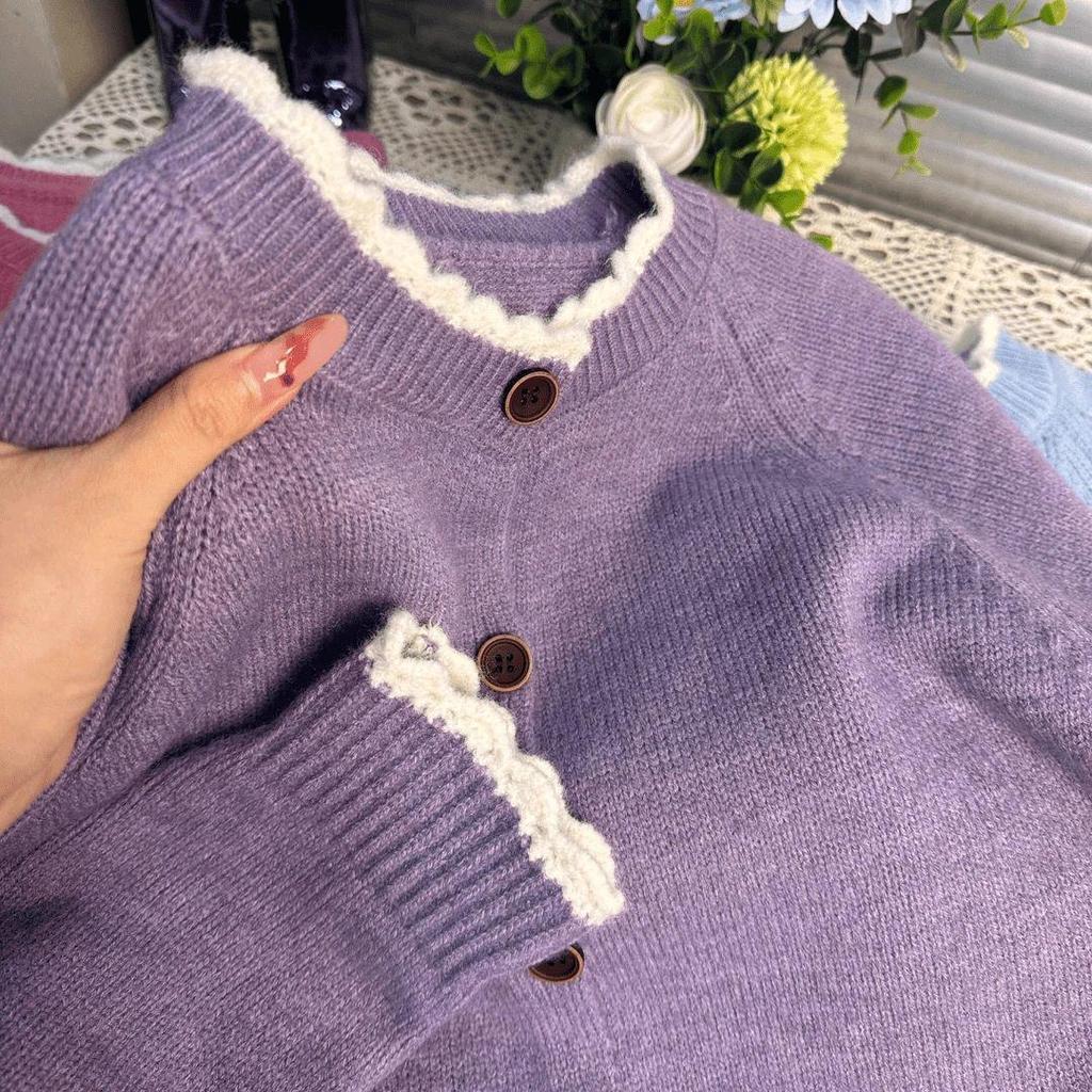 2025 Women's Chic Round Neck Lace Cardigan - Loose Knit, Fashionable and Age-Reducing