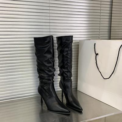 Long Boots 2026 Autumn and Winter Pointed Pile Boots Thin Heel Black Long Tube Boots Women's High Tube Boots Knight Boots