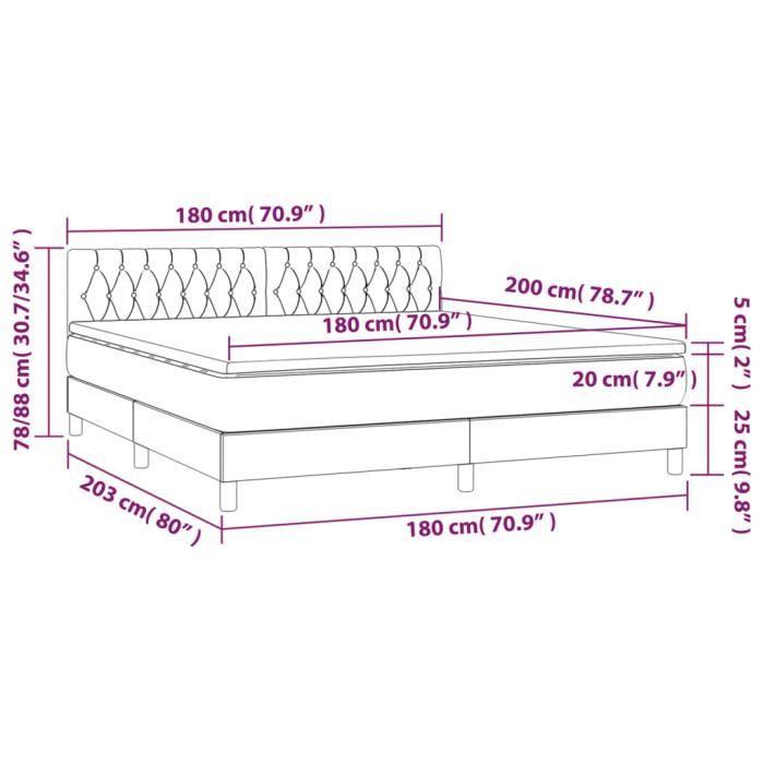 3141498 vidaXL Lit à sommier tapissier et matelas Gris foncé 180x200cm Velours