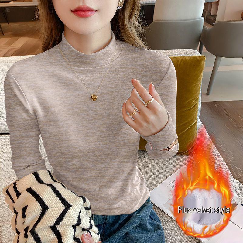 2025 Autumn Plus Size Slim Fit Long Sleeve Loose Base Layer Top for Women with Half High Neck