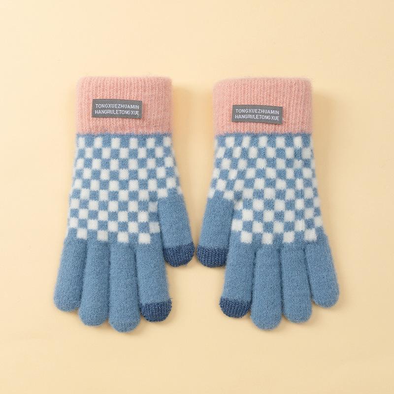 Winter Women's Warm Gloves Knitted Yarn Outdoor Sports Cycling Windproof Five Finger Touch Screen Gloves