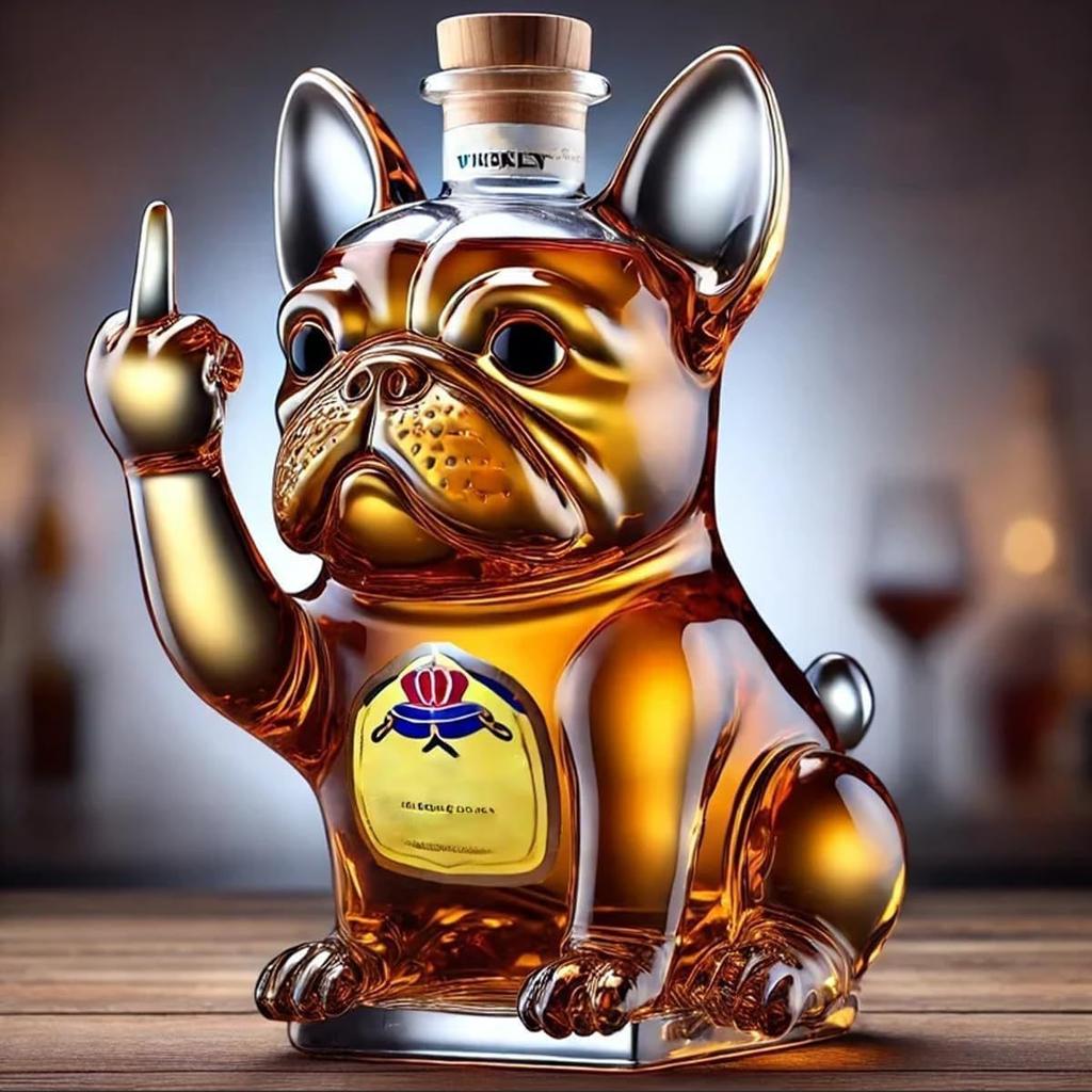 Funny French Bulldog Whiskey Bottle, Humor Novelty Decanter, Creative Gift, 250ml Clear Glass