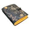 Handmade Black Cat Leather Journal | 5x7" Mystic Notebook | 200 Deckle Edge Pages | Moon & Floral Design Diary with Lock | Vintage Witchy Writing Book