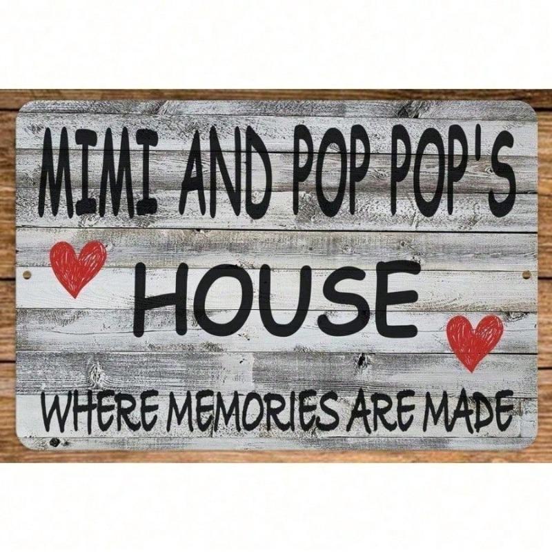 Vintage Metal Tin Sign for Wall Decor - Retro 8"x12" Mimi and Pop's House Inspirational Vinyl Record Art, Durable Metal Decor fo